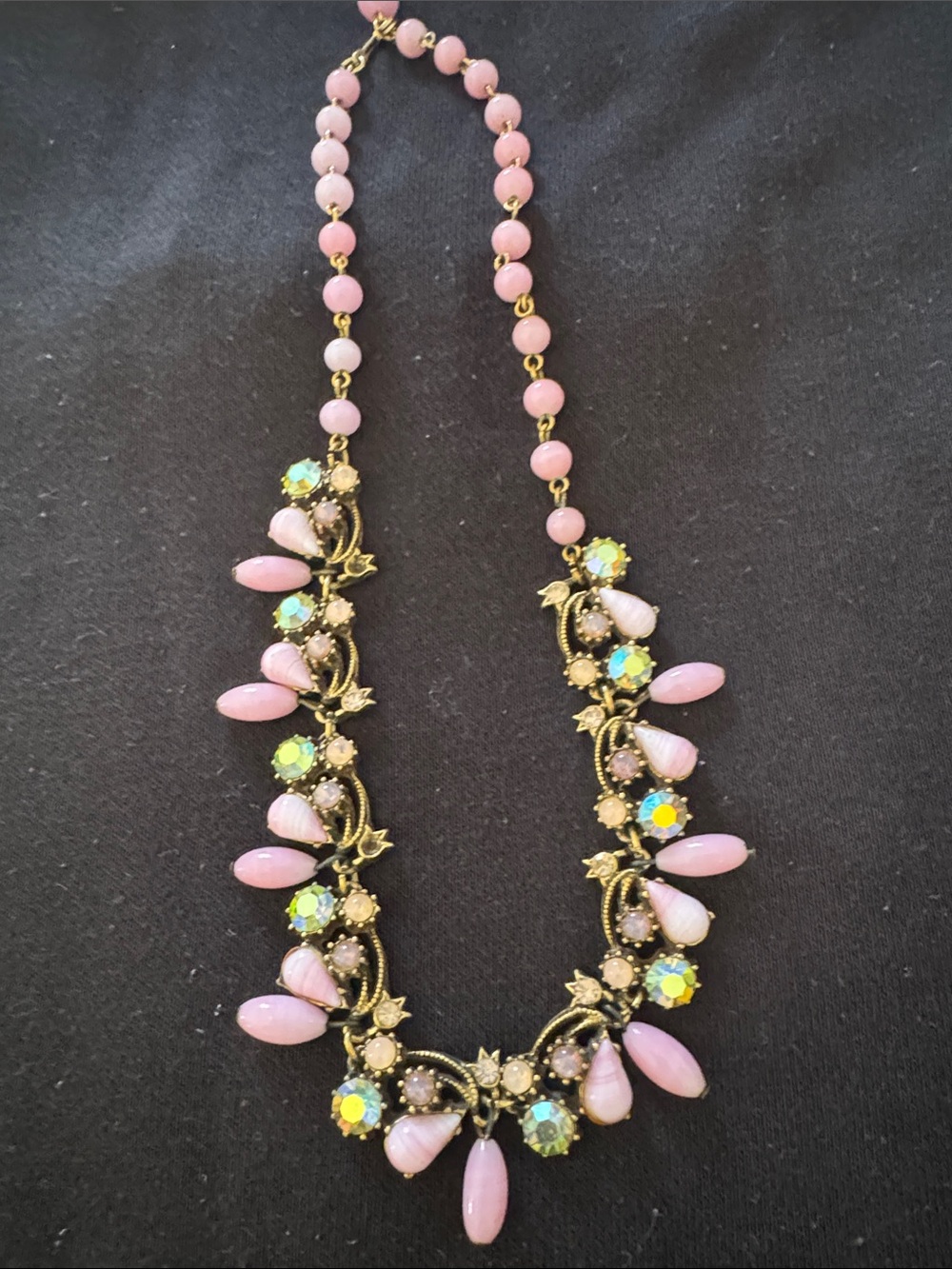 Delicate Pink Crystal Drop Necklace with Gold Accents